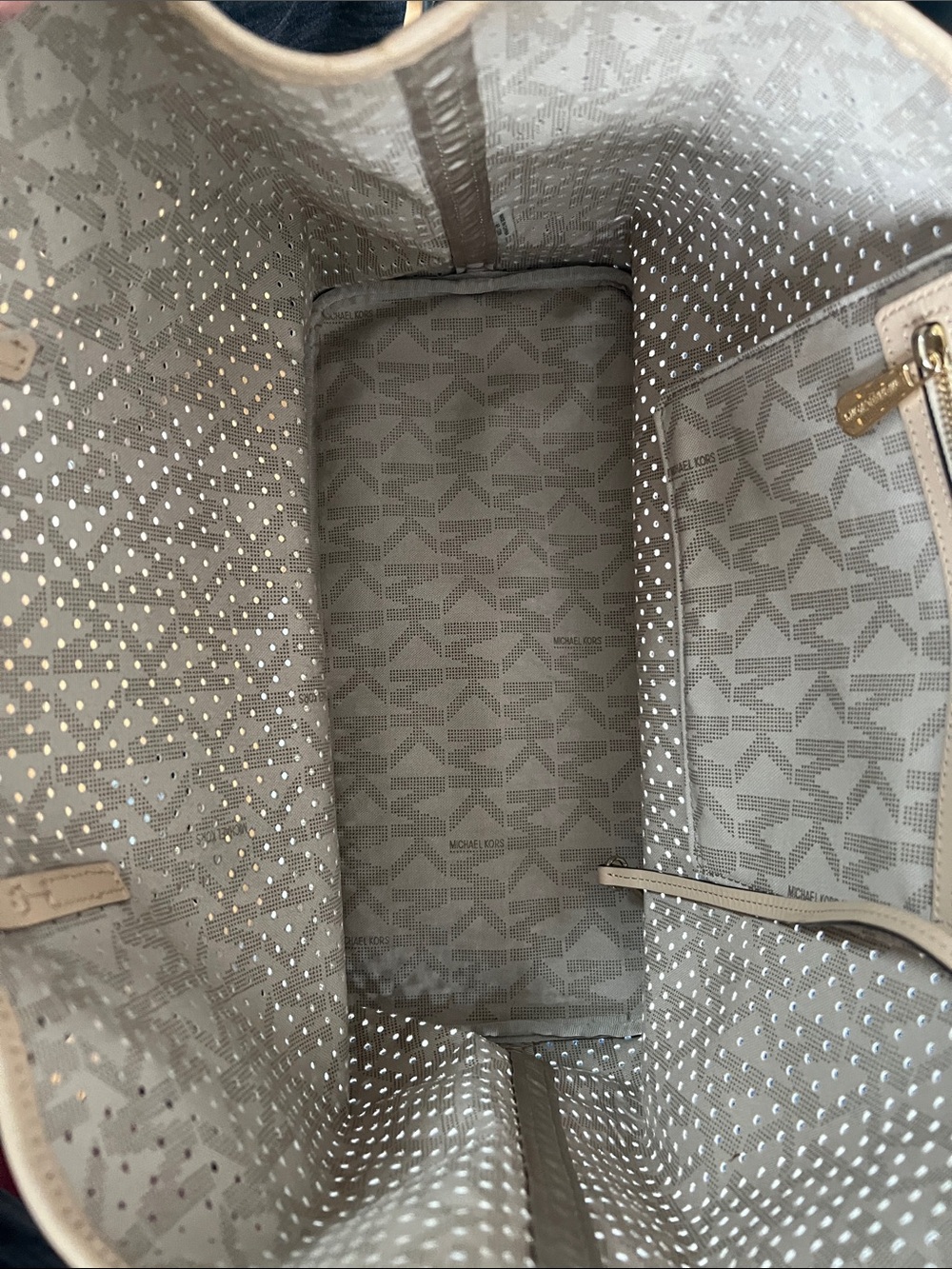 Michael Kors Cream Perforated Tote with Tan Trim - Picture 3 of 7